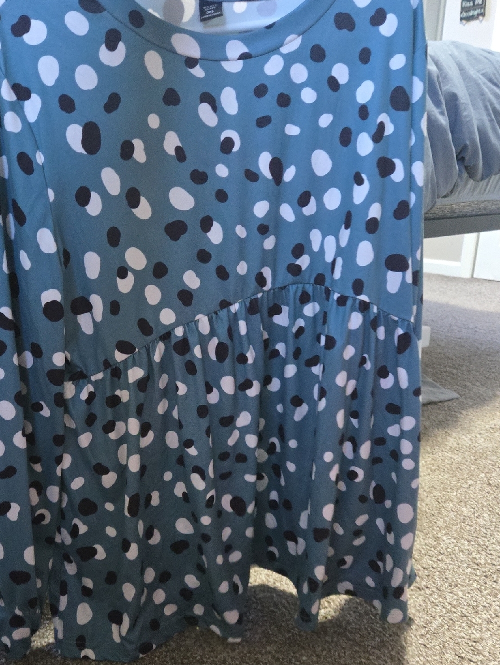 SHEIN Teal Tiered A-Line Skirt with White and Black Spot Print